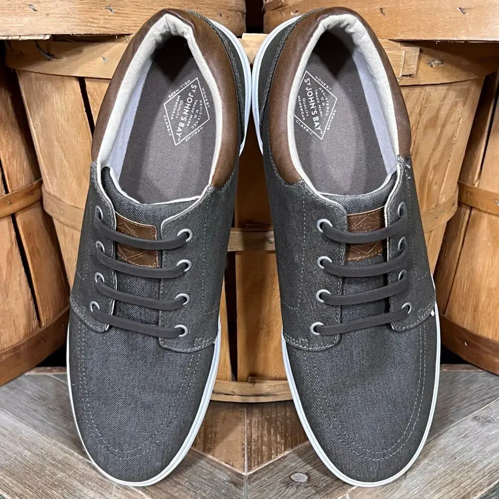 St. John's Bay Bryce Gray Denim Faux Lace Casual Slip-On Sneakers Mens Size 13